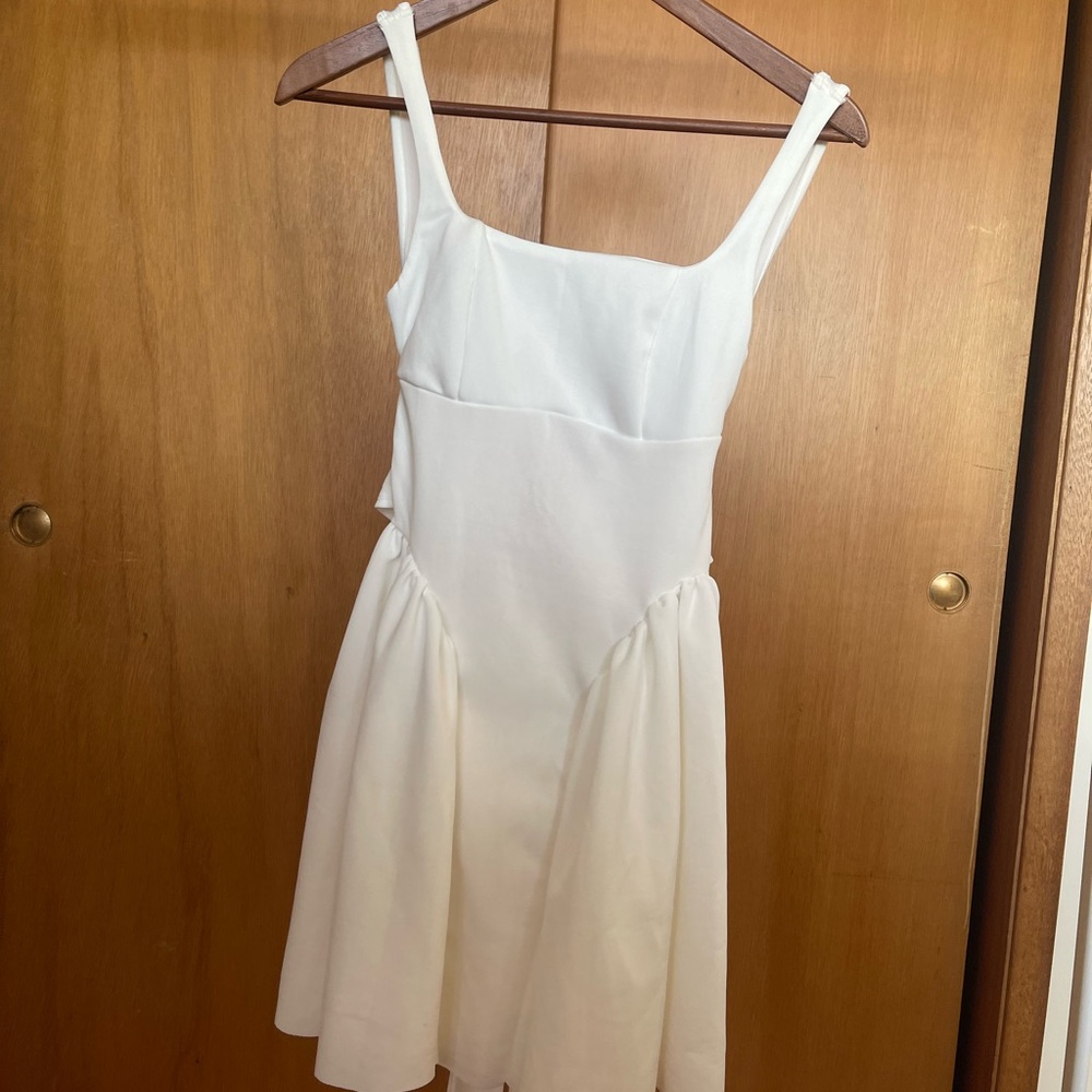 White Backless Ruched Dress with bow